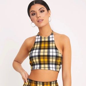 Yellow Black and White Check Print Mini Plaid Skirt